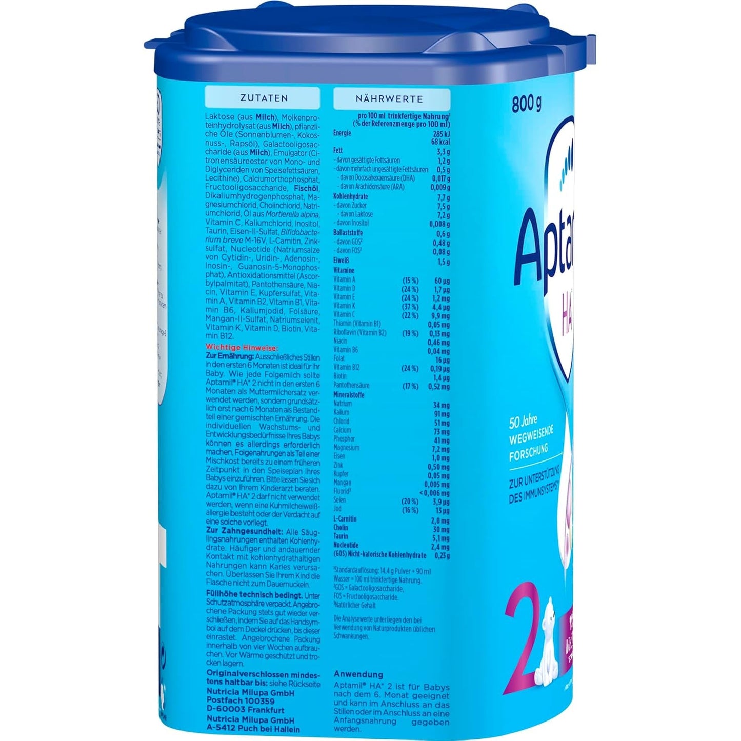 Aptamil HA 2 – Opvolgmelk na 6 maanden, met Omega 3 en 6, DHA, ARA en ALA, Lactosevrij, Palmolievrij, Babyvoeding, Melkpoeder, 1 x 800 g (4 stuks)