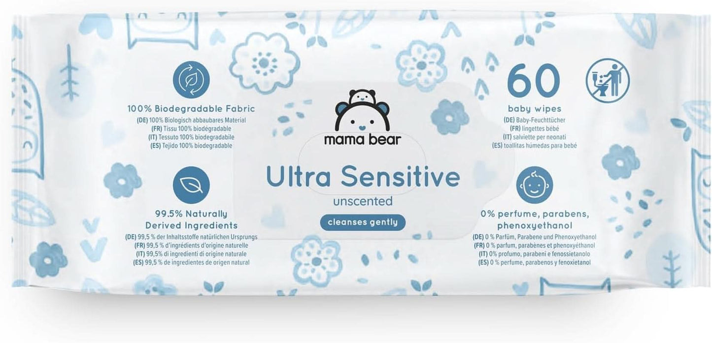 Mama Bear Ultra Sensitive Babydoekjes Geurvrij 1008 Aantal (18 Verpakkingen van 60) Naty Shop