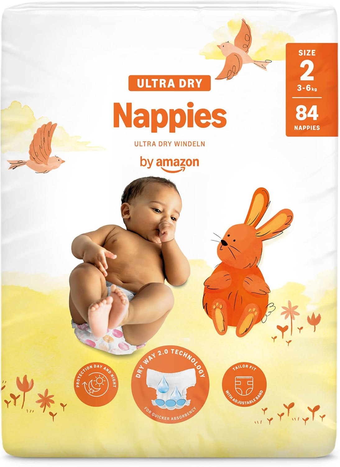 Amazon Ultra Dry Luiers, maat 3 (4-9kg) - Maanddoos, Wit, 172 stuks (2 verpakkingen van 86) (Voorheen Mama Bear, identiek product)