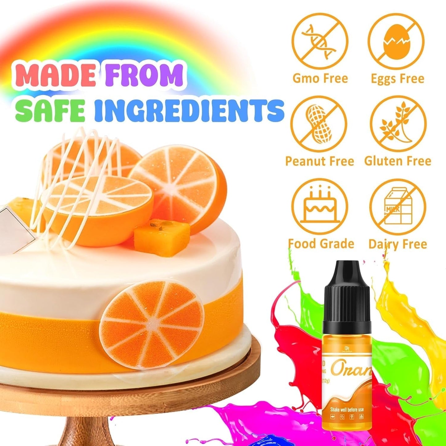 Vetoplosbare chocoladekleurstof - regenboogkleuren, op olie gebaseerde kleurstof voor fondant, taartdecoratie, bakken - vloeibare kleurstof voor cacaoboter, botercrème - elk 12 g