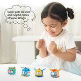 Super Wings Super Pets 4 STUKS Shine, Golden Boy, Jerome, Ellie Verwisselbare gezichtsuitdrukking Bliksemeffect Draagbaar speelgoed voor 3 4 5 6 7 8 jaar oude jongensmeisjes 2 inch actiefiguren Naty Shop