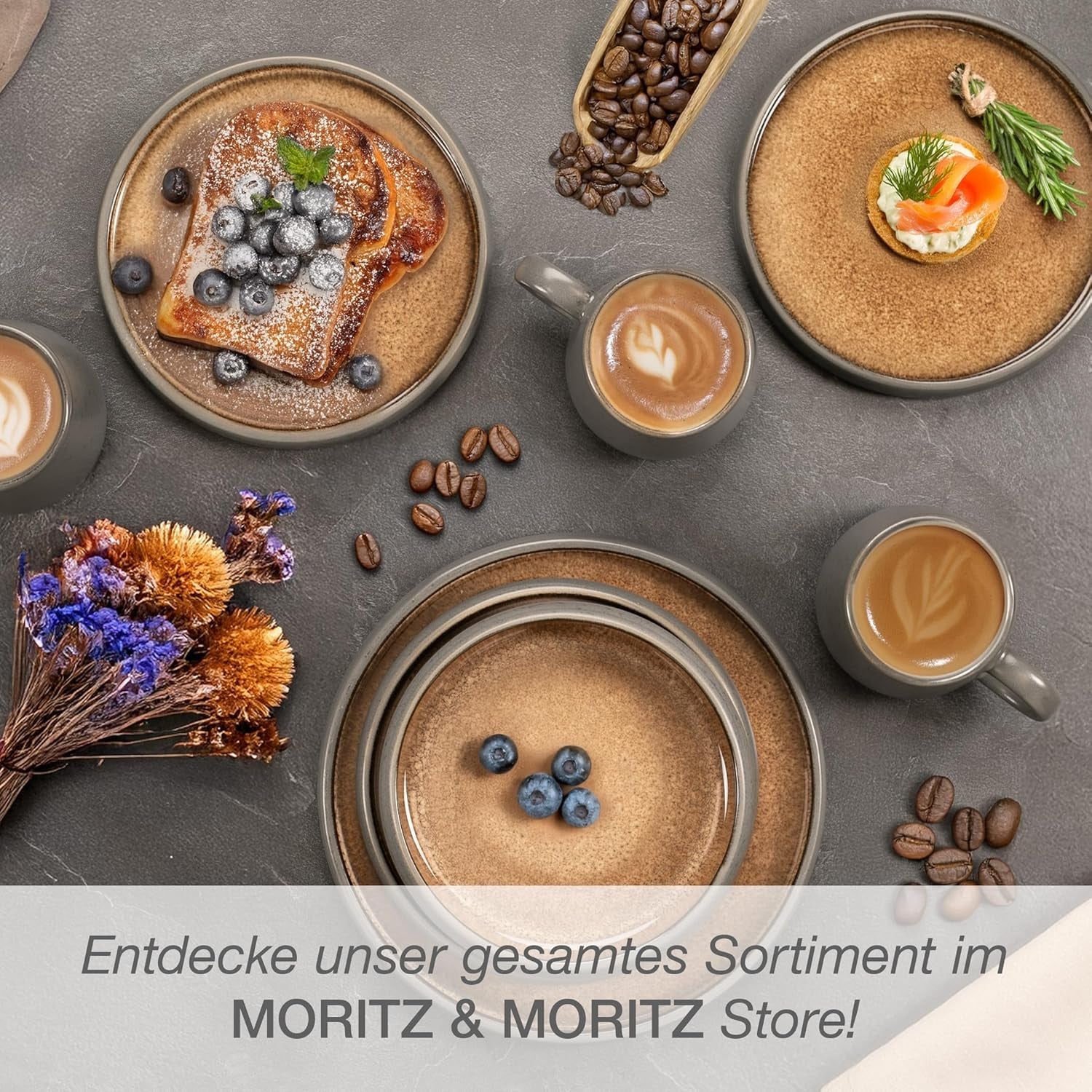 Moritz & Moritz SOLID 24-delige steengoed serviesset voor 6 personen - serviesset voor 6 personen bestaande uit 6 borden, 6 kleine borden, 6 dinerborden en 6 kopjes met handgrepen