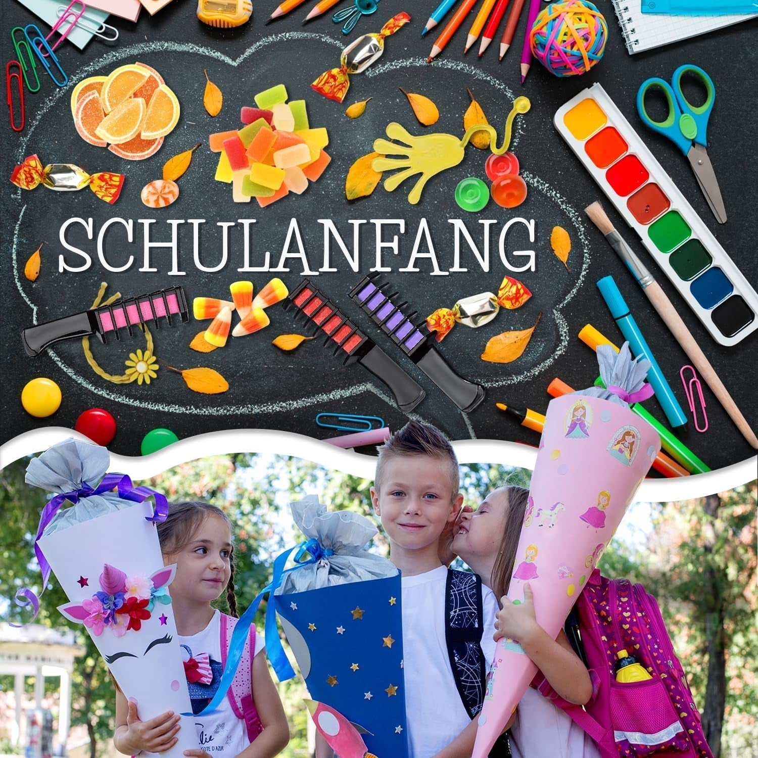 Magicat Haarkrijt voor meisjesset I 10 wasbare kleuren en 5 haarelastiekjes I Cadeau voor meisjes van 4 tot 10 jaar I Creatief cadeau voor kinderverjaardagsfeestje 2025 I Veilig en kleurrijk Naty Shop Haarverf