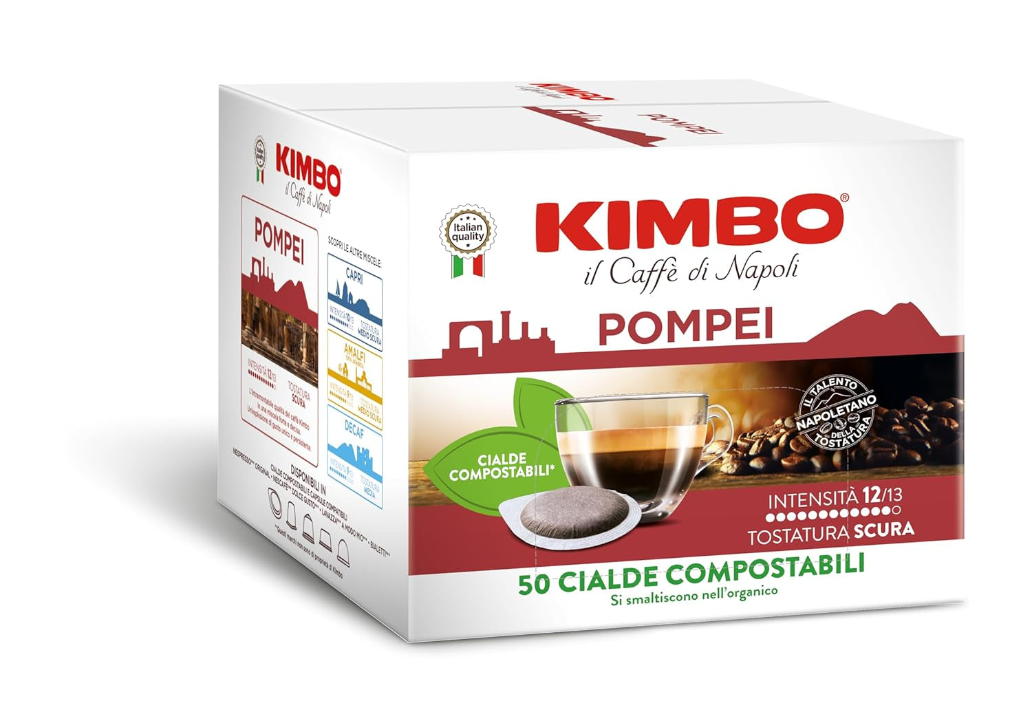 , Le Meraviglie del Gusto Pompei, 50 Kaffeepads, Starke und Entschlossene Mischung, Intensität 12/13, Dark Röstung, 1 Packung met 50 Pads