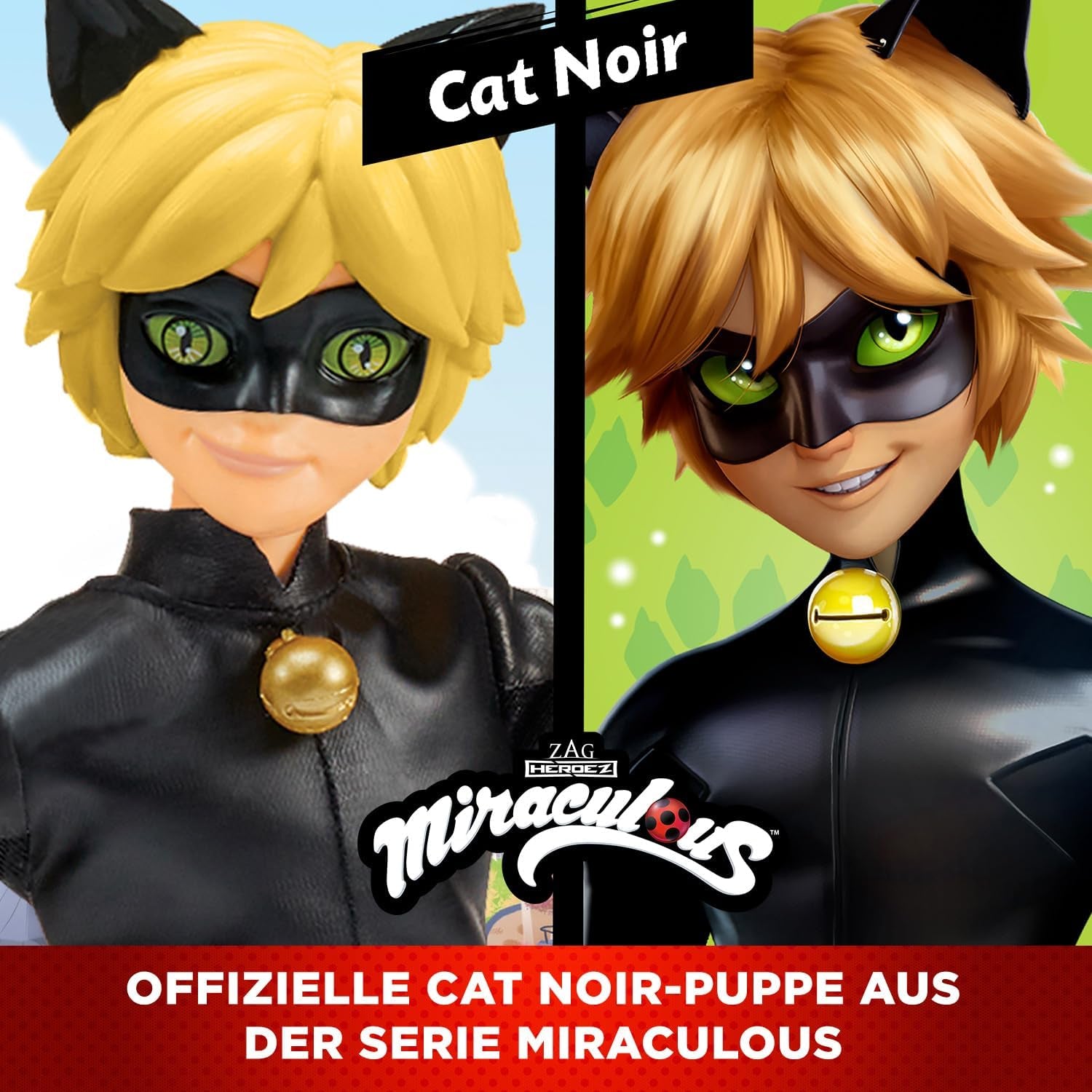 BANDAI - Wonderbaarlijk lieveheersbeestje - Mannequin-pop van 26 cm - Motan Noir - Officieel gelicentieerd Miraculous - Motan Noir gelede pop - Speelgoed voor kinderen vanaf 4 jaar - P50002