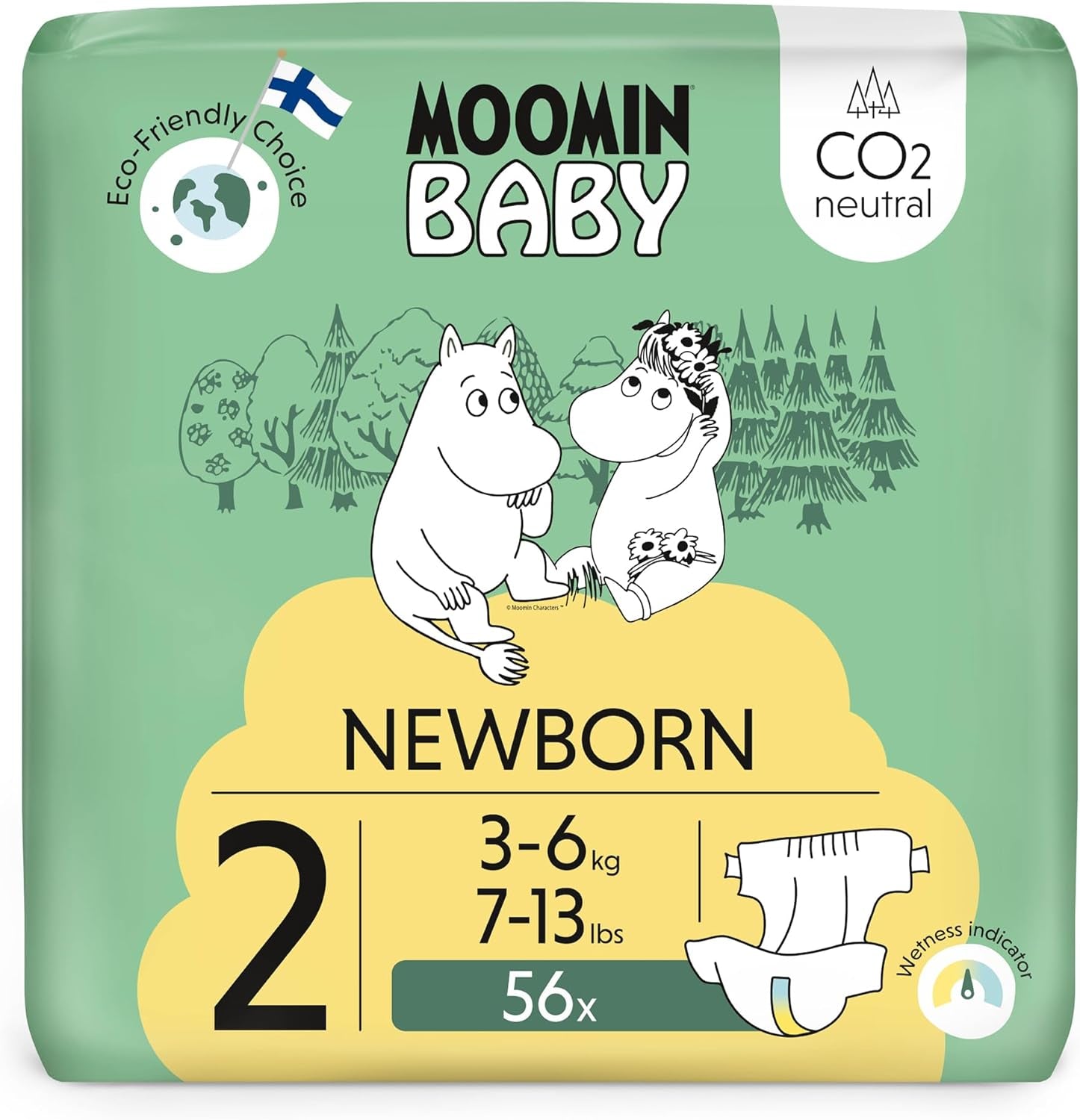 Moomin Baby Eco-luiers, maat 3, 5-8 kg, 48 stuks, premium zachte luiers | Zacht en huidvriendelijk, ademend, absorberend, geen onnodige chemicaliën |