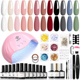 Modelones 35-delige gelnagellakset, UV-nagellakset met 48W-lamp, nude bruin wit roze gelnagellakset, UV-gelnagellakset met toplaag basis nagelstudioset