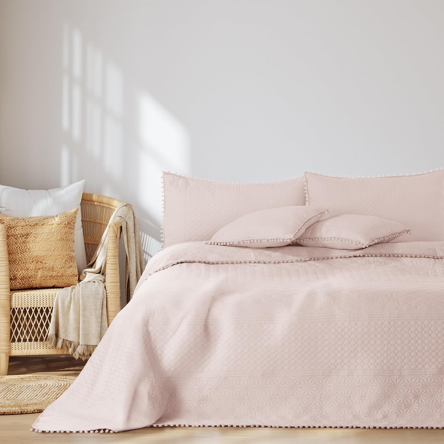 Ameliahome Sprei met pompons 220X240 Cm Dubbelzijdige sprei Ultrasoon Quilten Polyester Meadore Grijs Bedden en Dekens Besuche den AmeliaHome-Store Meadore poederroze 200X220 Cm