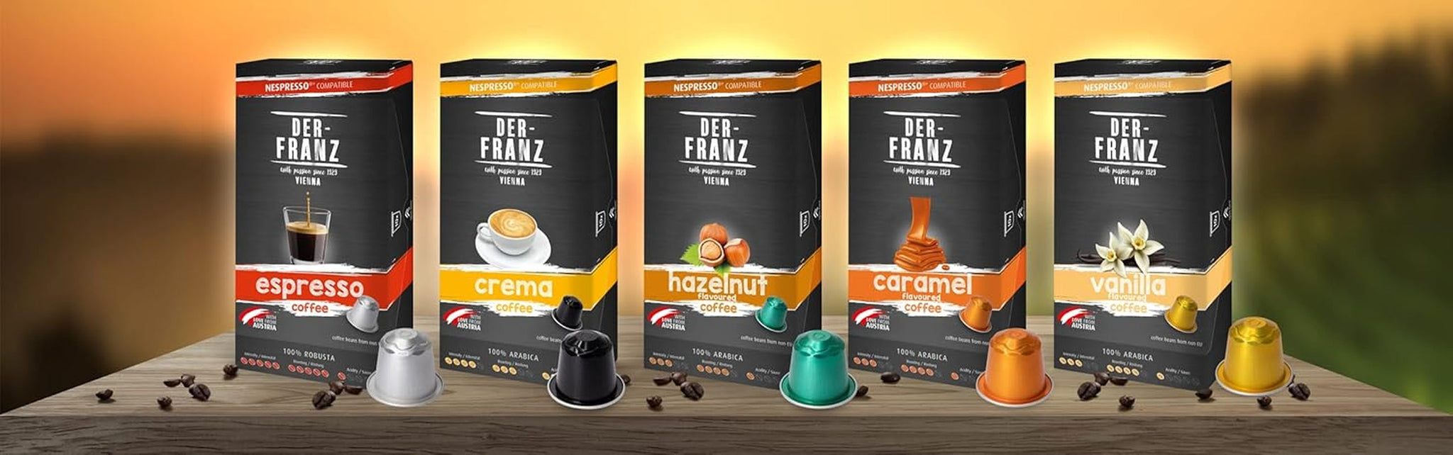 Der-Franz Nespresso-compatibele koffiecapsules, 6 x 10 capsules, karamelaroma, medium branding