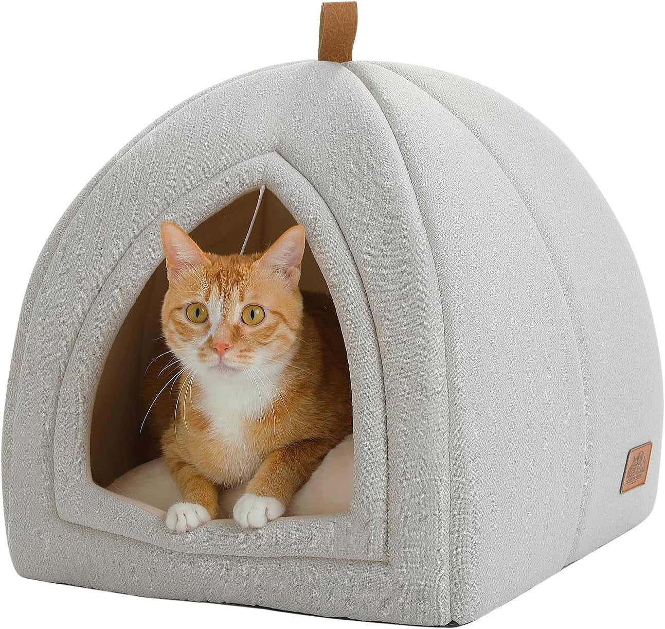 PAWZ Road Katzenhöhle mit waschbaren Kissen, Hundebett kleine Hunde, Kleintierhaus, Katzenschlafplatz-Bettchen, Katzenhaus Binnen, Beige, 40x40x40cm