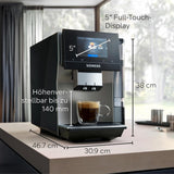 Automatische espressomachine Siemens EQ700 classic TP715D01, app-bediening, cold brew, intuïtief touchdisplay, tot 10 individuele koffiecreaties als favoriet, automatische stoomreiniging, 1500 W, zilvergrijs