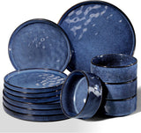 Homikit serviesset, 12-delige serviesset voor 4 personen, serviescombinatie met borden, dessertborden en ontbijtgranenschalen, magnetron- en vaatwasserbestendig, elegant blauw
