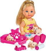Simba 105733041 - Evi Love Puppy Love met DRIE puppy's, met hondenhuis en accessoires, modepop, 12 cm, voor kinderen vanaf 3 jaar