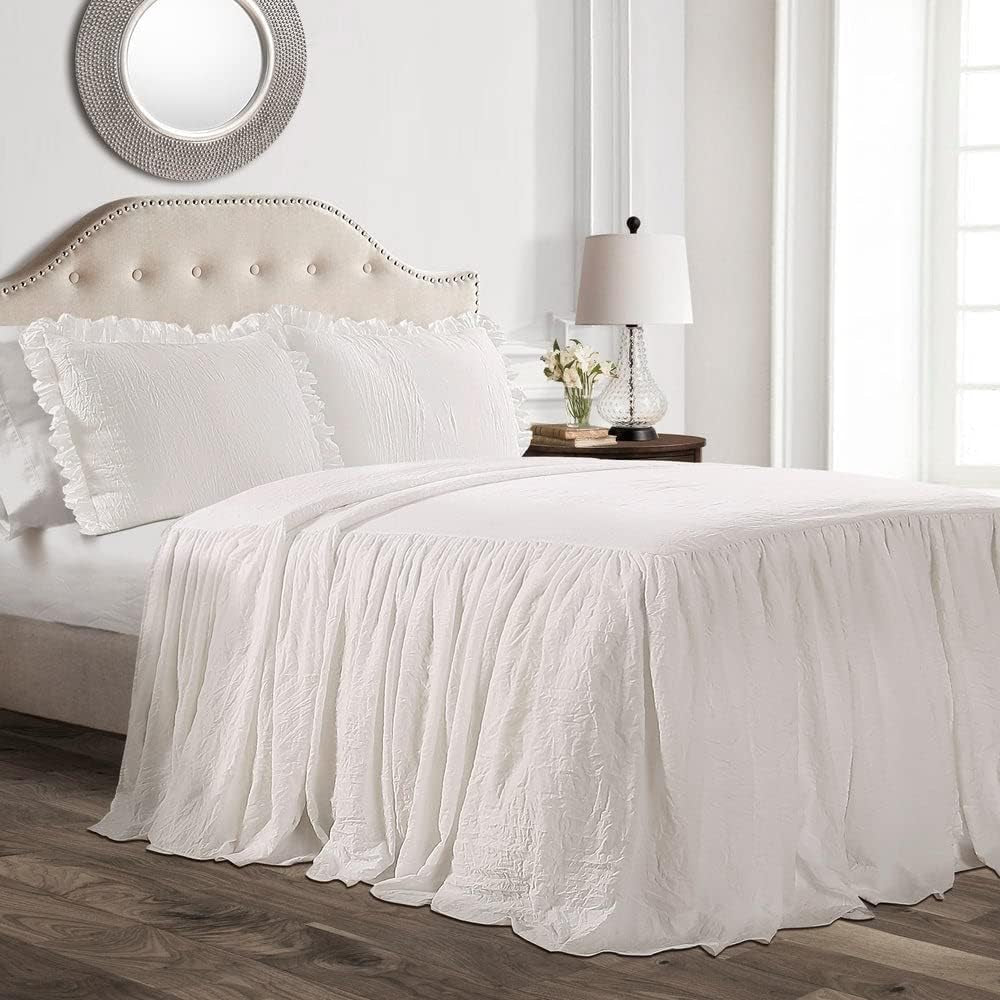 Lush Decor Dekbedovertrek met ruchesrok, polyester, wit, tweepersoonsbed Lush Decor Witte eenpersoonsbedden en dekbedden