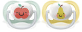 Philips AVENT ultra air-fopspeen - 2-pack, BPA-vrij, ademend, voor baby's 0-6 maanden, inclusief draagtas en sterilisatie, appel/peer (model SCF080/17)