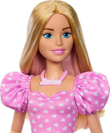 Modieuze Barbie pop 71 cm blond met afneembare kleding roze top denim rok cowboylaarzen ketting en handtas HYT84