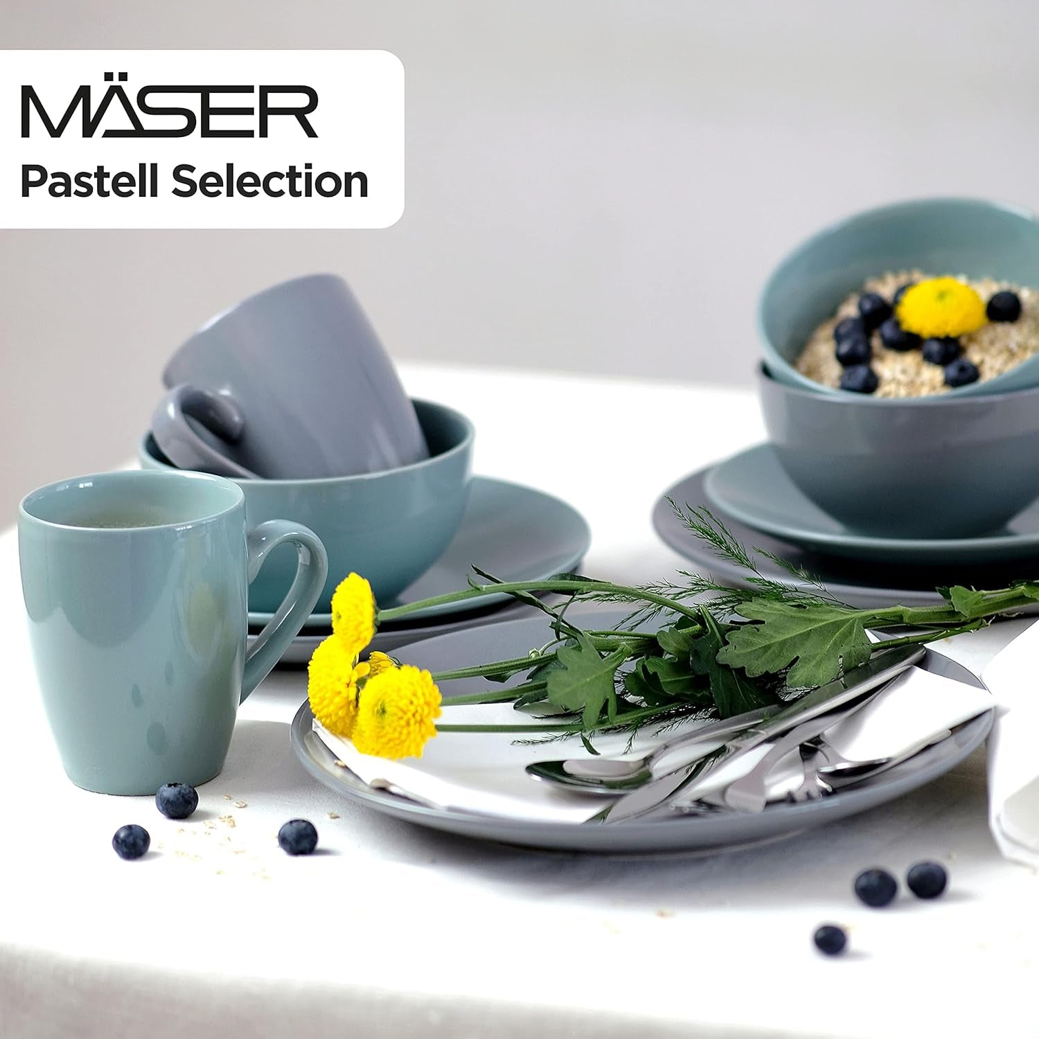 MÄSER Pastel Selection, Modernes Geschirr Set voor 4 Personen, 16-teiliges Kombiservice aus Keramik, Steinzeug, Türkis-Grün