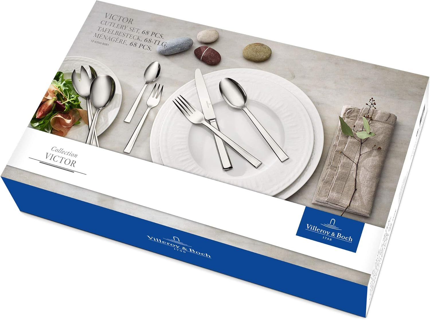 Villeroy & Boch – Victor Besteckset 68 Teilig Für 12 Personen Zilver/Platin, Spülmaschinenfest, Rostfrei, Tafelbesteck, Besteck Set, Essbesteck, Gabel, Löffel, Messer, Küchen Besteck Set, Edelstahl Kitchen Naty Shop