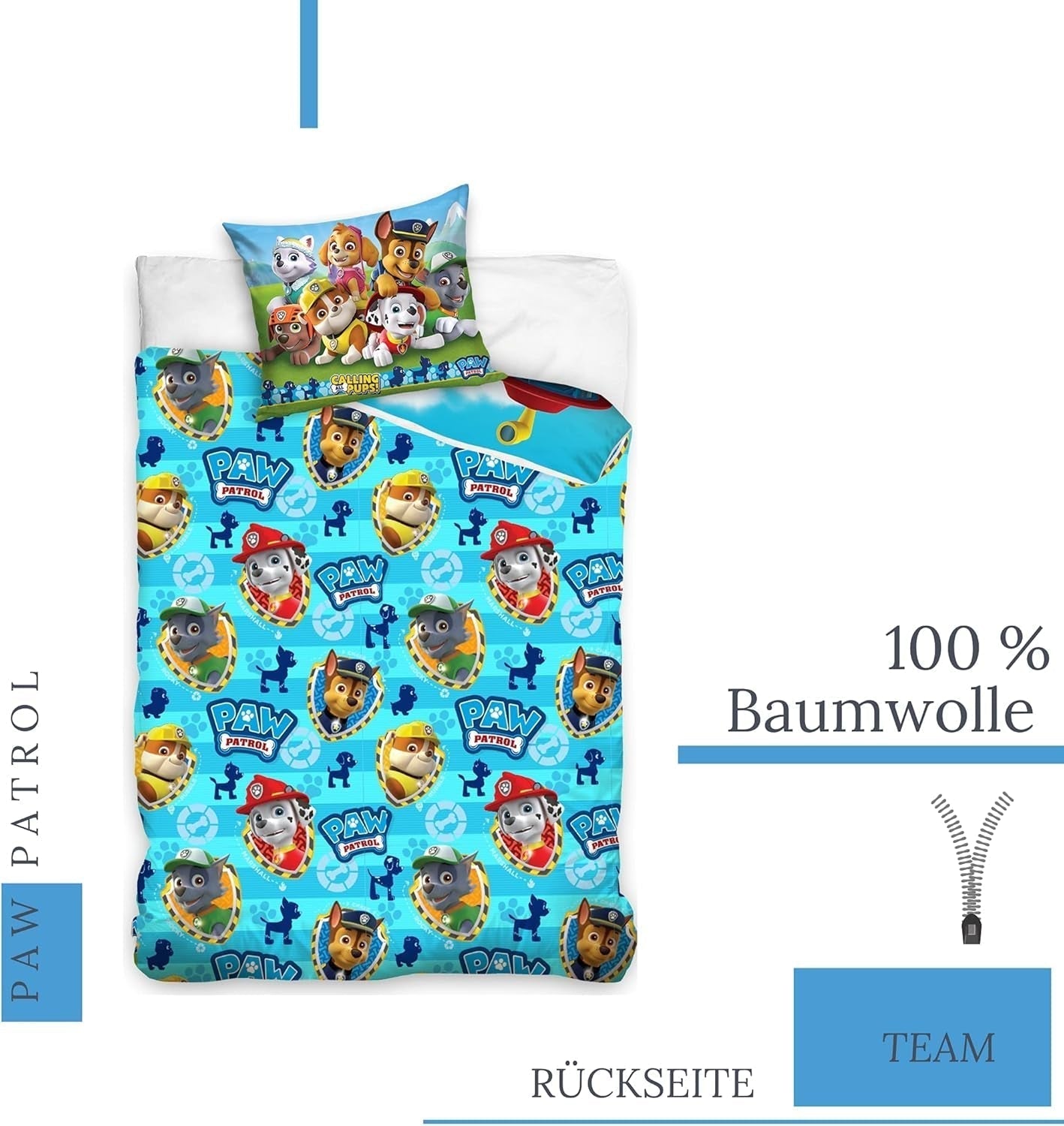 Bettbezug 100X135 40X60 Baumwolle · Compatibel met Paw Patrol Baby Kinderbettwäsche Für Mädchen en Jungen · 2 Teilig · 1 Kissenbezug 40X60 + 1 Bettbezug 100X135 Cm Naty Shop