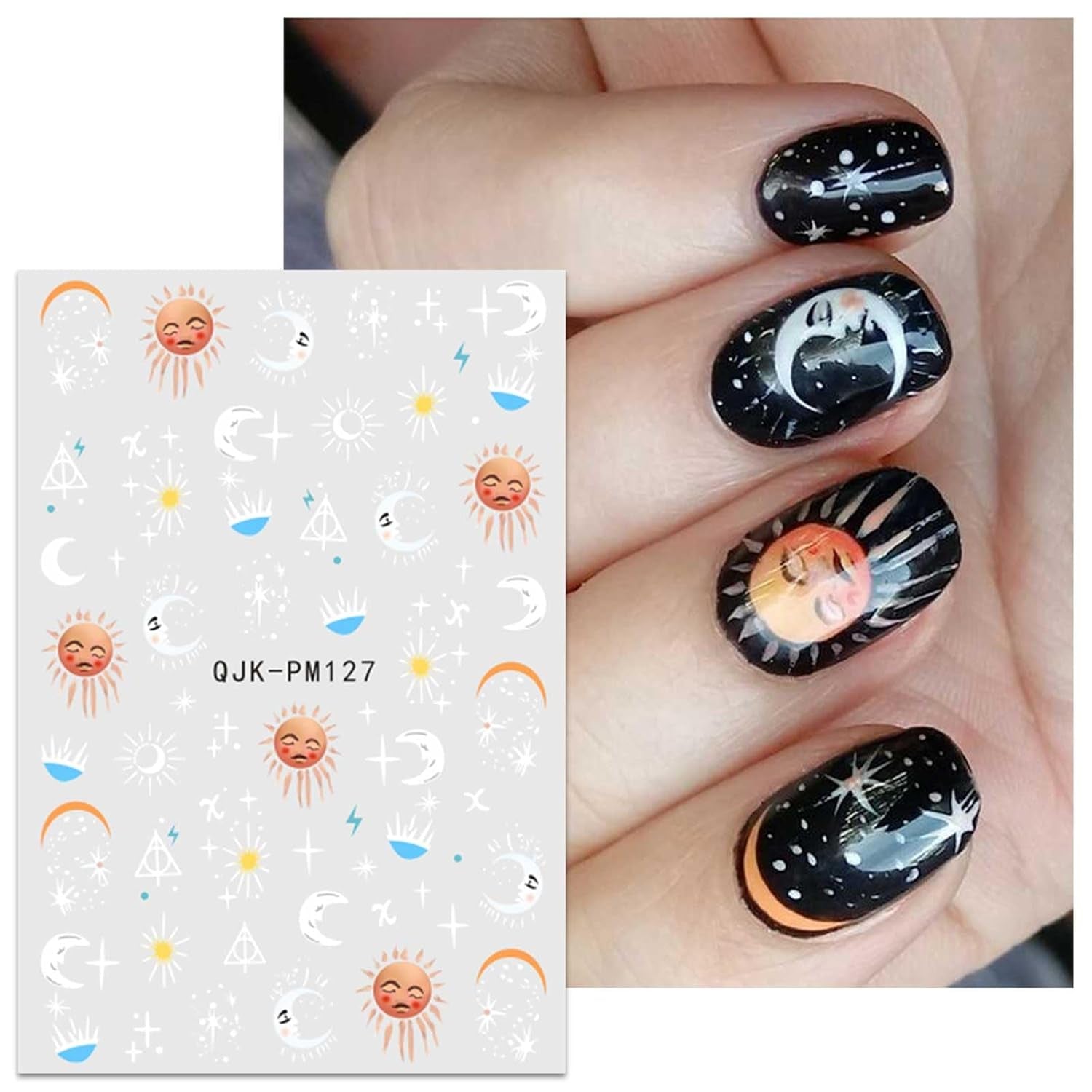 Jmeowio Nagelsticker Mond Stern Sonne 9 Blatt Nail Art Sticker Selbstklebend Nagelaufkleber Bunte Decoratie Nageldesign Zubehör
