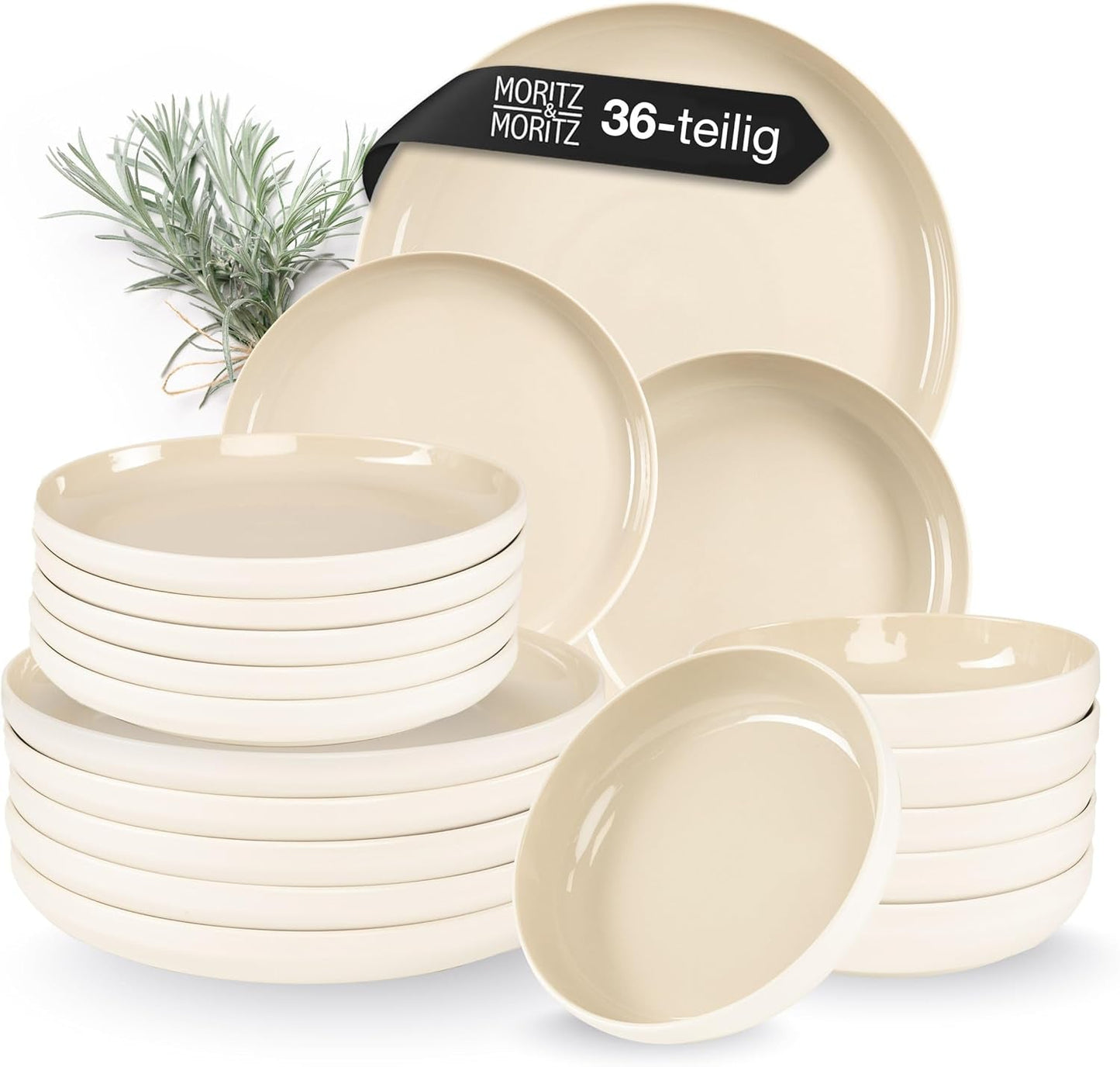 Moritz & Moritz CAVO steengoed servies voor 12 personen, 36-delig - Modern servies in zandkleur - Onderhoudsvriendelijke combinatieset met borden en schalen - Koffieservies