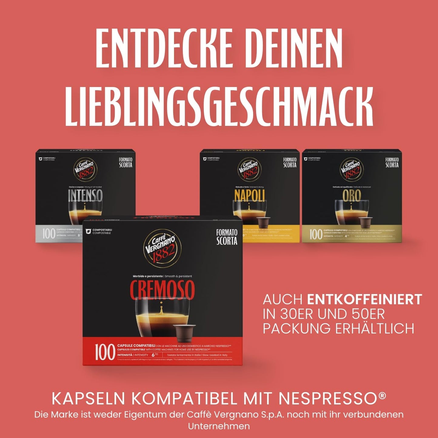 Caffè Vergnano 1882 - Èspresso Composteerbaar Kaffeekapseln, compatibel met Nespresso, Cremoso (romig) - Packung Enthält 100 Kapseln