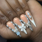 Mouyuglow Lange nagels Stiletto Melkwit Gradiënt Roze Glitter Cool Nepnagels met lijm Roze Ombre Glitter Kunstnagels