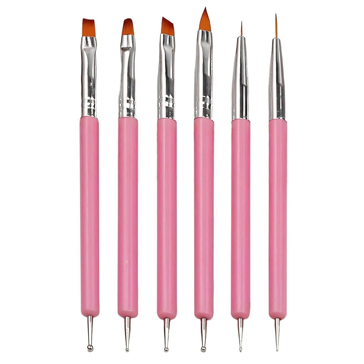 6 Stück Doppel-Ende Nagel Pinsel, Nageldesign Pinsel, Doppel-Ende Nail Art Pinsel Kit Professionelle Maniküre Werkzeuge Kit (Zwart)