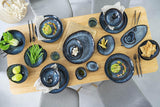 ZANGER | Tokyo Serviesset 12-delige Steengoed Serviesset voor 4 personen, inclusief dinerborden, dessertborden en schalen, donkerblauw met zwarte accenten | DE PREMIUM COLLECTIE