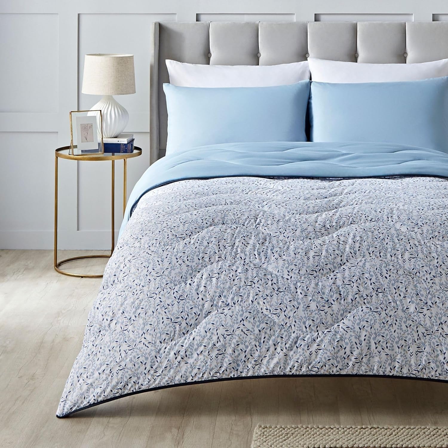 Night Lark dekbed zonder dekbed Super King 6 Tog lente zomer - Blauw Tuin Superzacht dekbed Lichtgewicht machinewasbaar Sneldrogend Alles-in-één kussenset Omkeerbaar Naty Shop dekbedden Blauw Super King