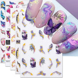 6 Blatt 3D Lila Schmetterling Nagelstickers Selbstklebend Nagelaufkleber Schmetterlinge Nagelsticker Bunte Blühen Marmor Nagelstickers Regenbogen Welle Linien Nail Art Aufkleber Nageldesign Zubehör