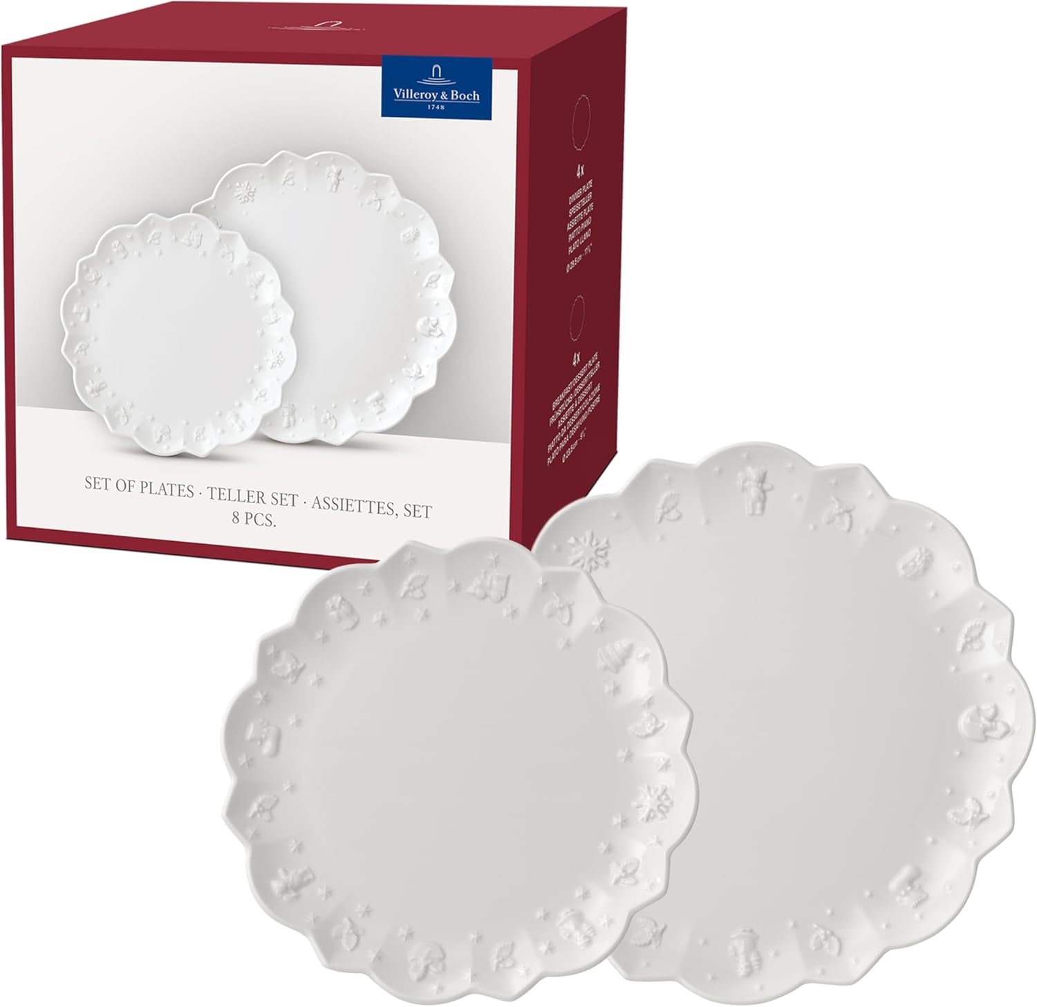Villeroy & Boch Toy's Delight Royal Classic 8-delige serviesset, vaatwasser- en magnetronbestendig, wit, borden, 4-persoons serviesset, kerstservies, speelgoed, premium porselein