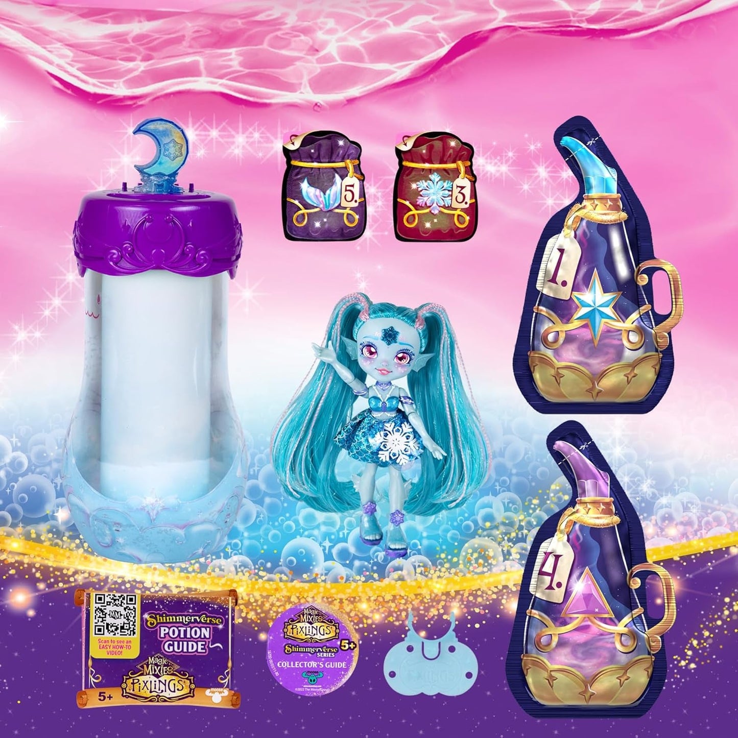 Pixlings Magische poppen, 4 verschillende poppen - 2 nieuwe - 15 cm modepop - Toverdrankjes - Geheim drankje speelgoed (MG101000)