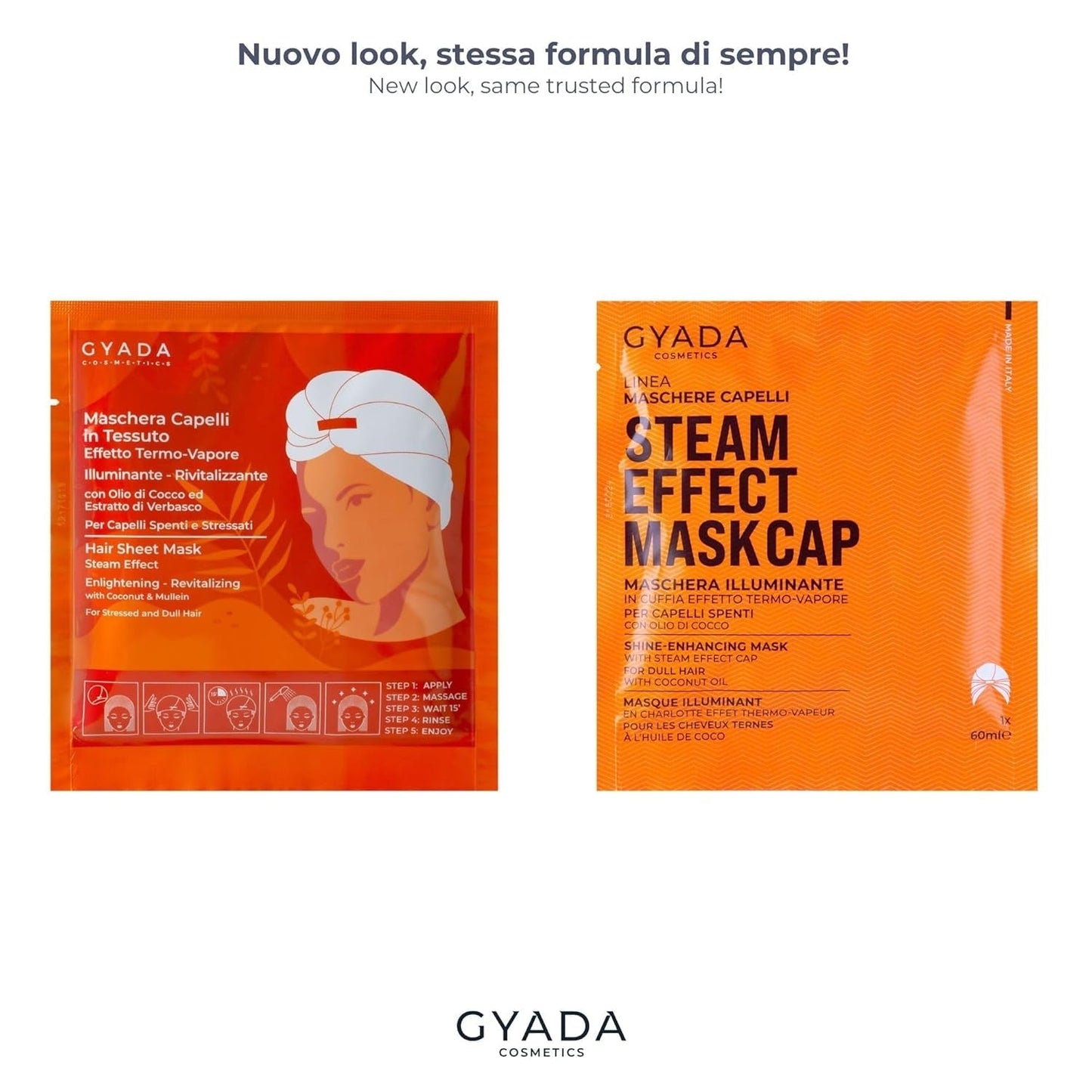 GYADA COSMETICS, haarmasker van licht en revitaliserend materiaal, geeft glans en zachtheid, voedende en herstellende werking, met thermische kap, op basis van kokosolie en avocado, 60 ml Naty Shop haarmasker