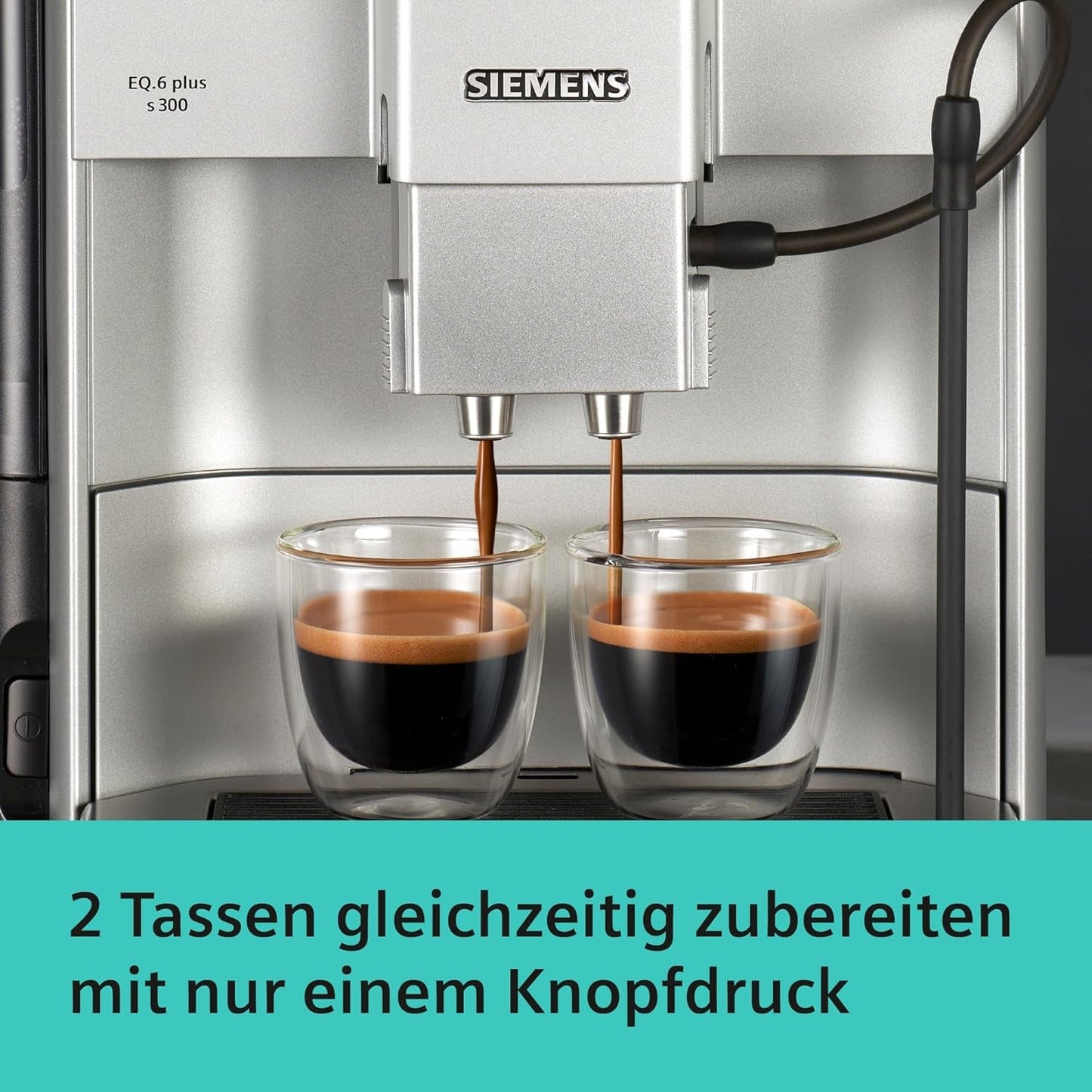 Siemens EQ.6 plus s300 automatische espressomachine TE653501DE, voor vele koffiespecialiteiten, melkopschuimer, keramische molen, dubbele koffiefunctie, antikalk, automatische stoomreiniging, 1500 W, zilver