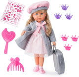 Bayer Design 94635AX Charlene functionele pop met slaperig haar en ogen, spreekt en zingt 90 zinnen, 2 gedichten en 8 liedjes, 46 cm, pop met meerdere accessoires, 1,30 kg, roze, grijs