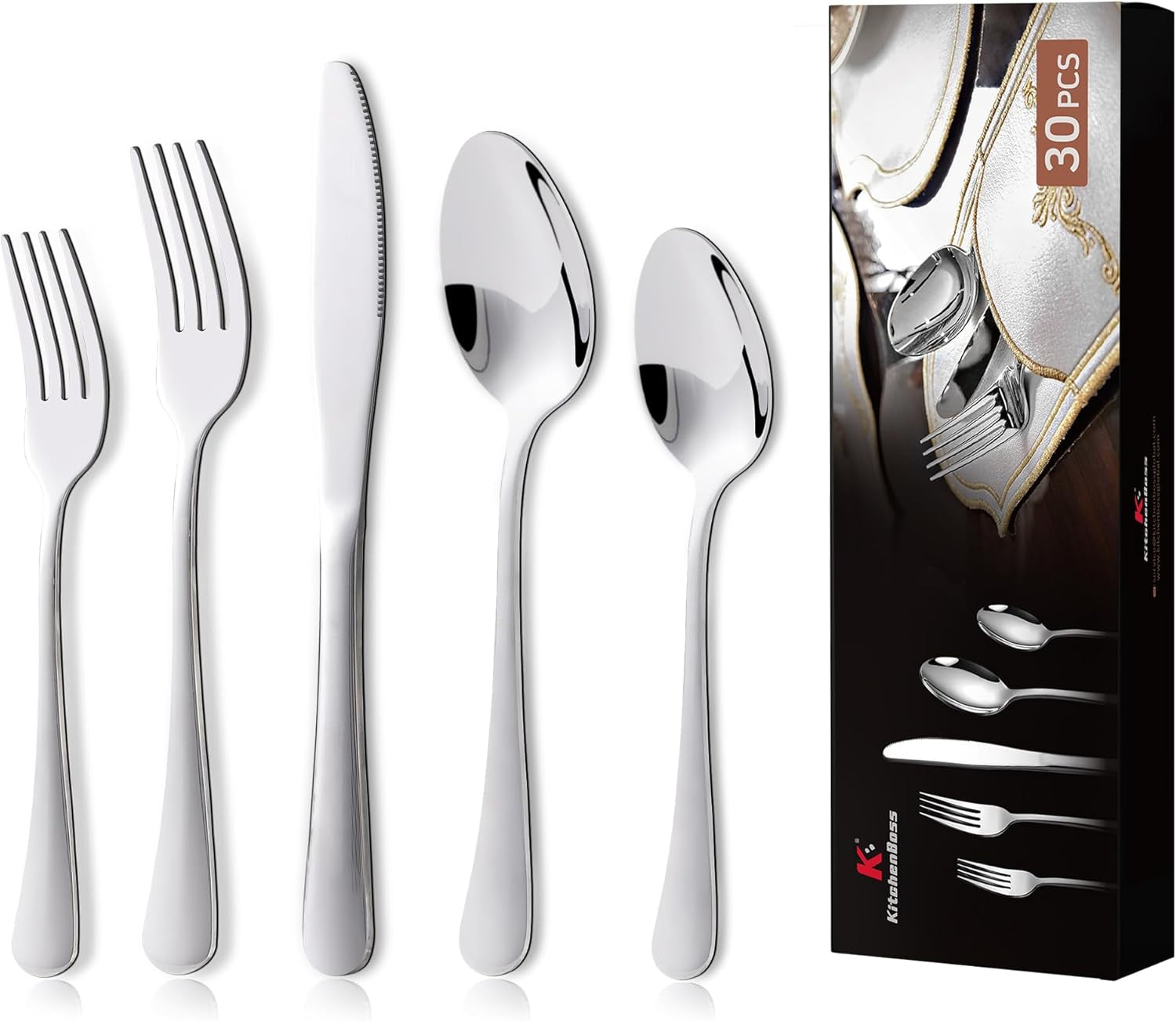 Kitchenboss bestekset voor 6 personen: Bestekset 20 of 30 delig Kitchen Naty Shop Zilver 30 delig