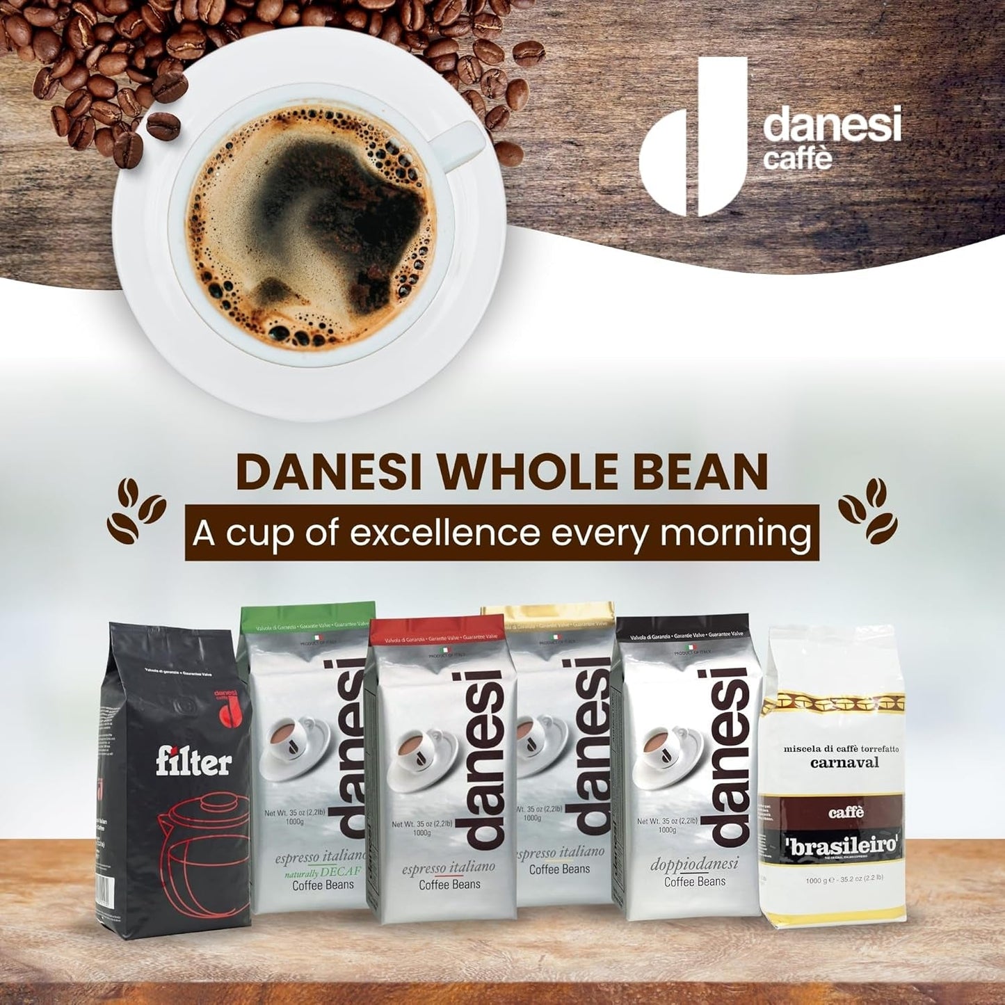 Danesi Decafeinato (cafeïnevrij), bonen, 1 pakje (1 x 1 kg)
