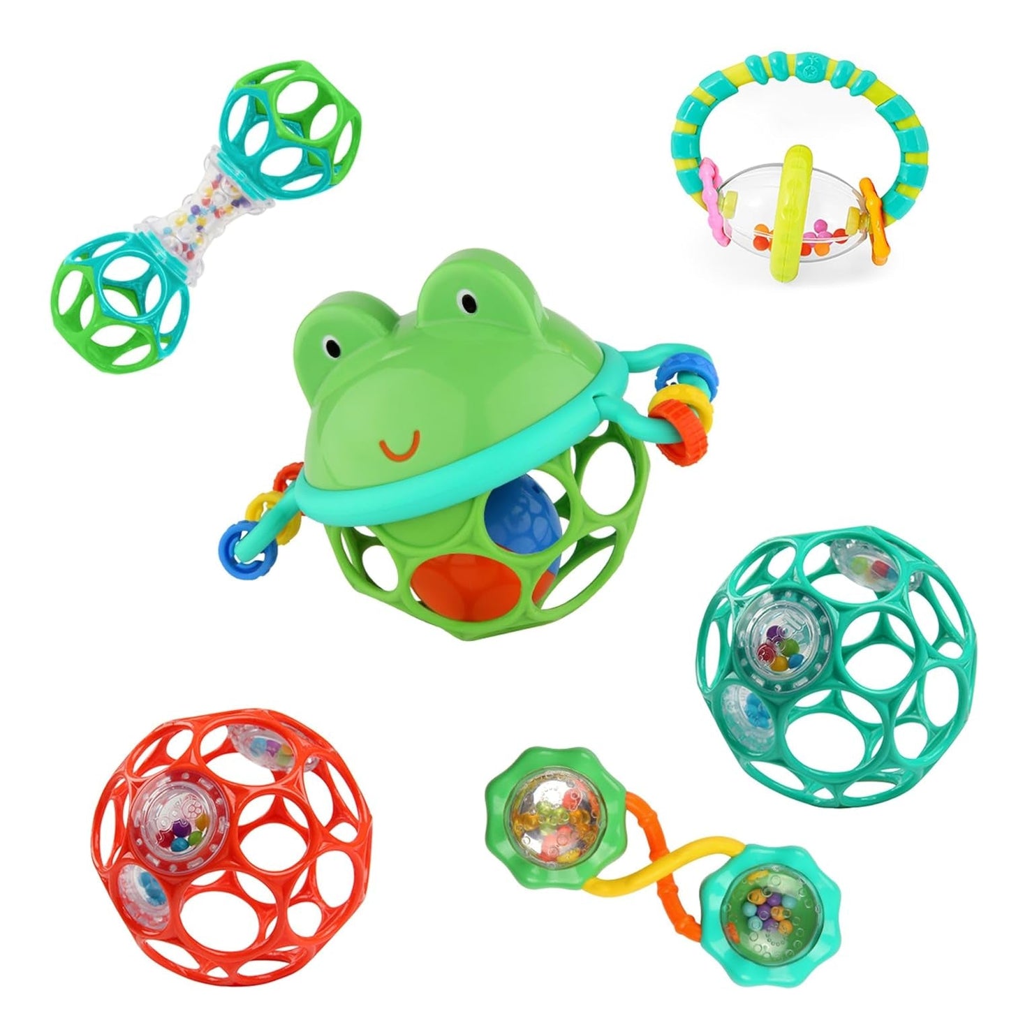 Bright Starts Little Shakers 6-delige cadeauset - Babyrammelaars en bijtringen BPA-vrij Gemakkelijk te vangen Unisex Newborn+