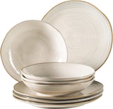 MÄSER 931371 Nottingham Vintage Series serviesset voor 4 personen, 8-delig servies, dinerborden en dinerborden, onregelmatige ronde retro-look, steengoed, beige