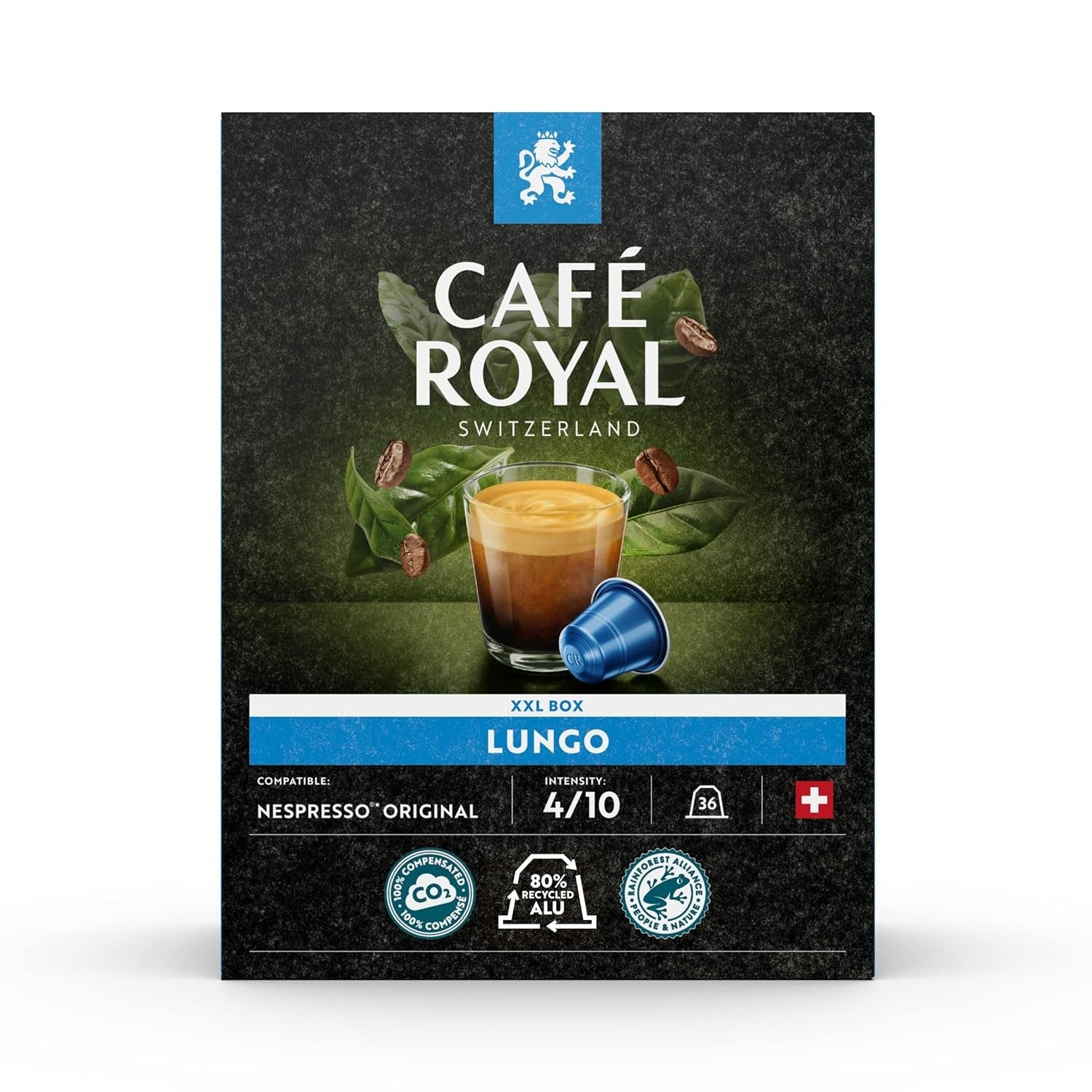 Café Royal Dark Chocolate Flavoured 100 Kapsels voor Nespresso Kaffee Machine - 4/10 Intensiteit - UTZ-zertifiziert, aus Aluminium & Lungo 36 Kapsels voor Nespresso Kaffee Machine - 4/10 Intensiteit