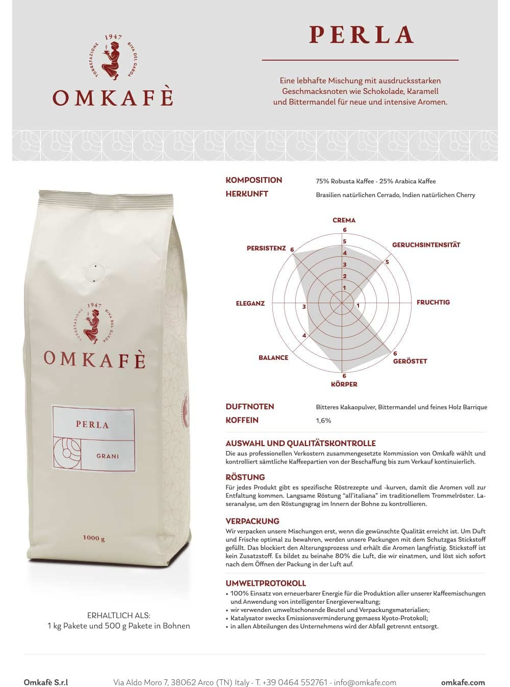 Nieuwe Perla koffiebonen | Het plezier van koffie zoals in Italië | Italiaanse familiebakkerij, Gewicht: 3 x 1 kg