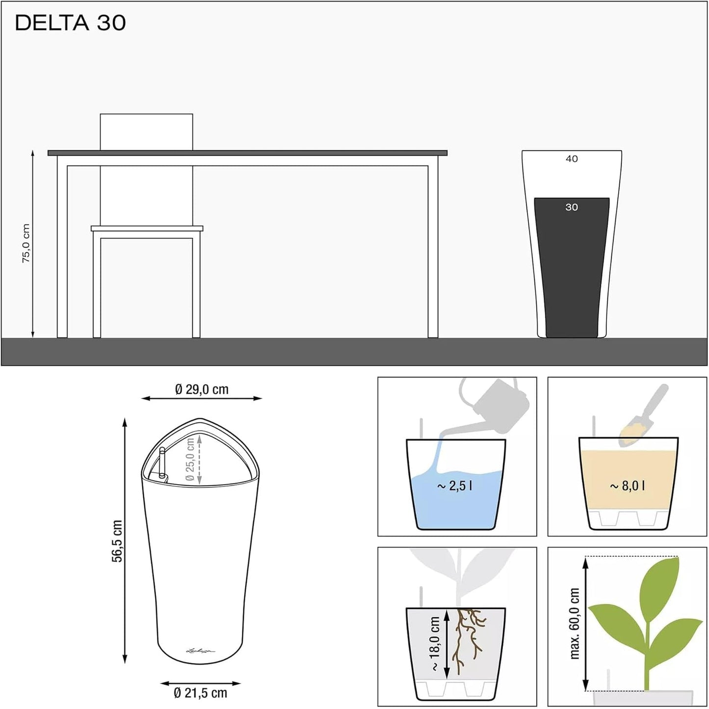 LECHUZA DELTA Premium 30 glanzend wit 15500