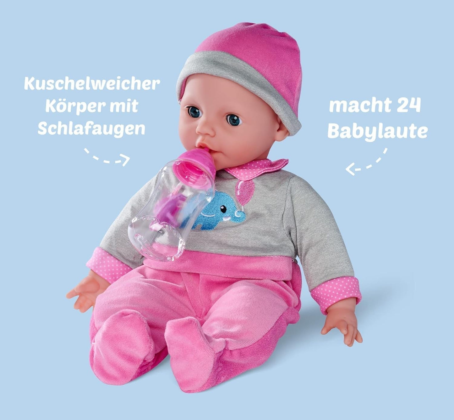 Simba 105140066 - Laura Interactieve, zachte pop met slaapogen, babbelt tijdens het bewegen, drinkt uit de fles en slaapt, 40cm, pop vanaf 2 jaar Naty Shop Dolls