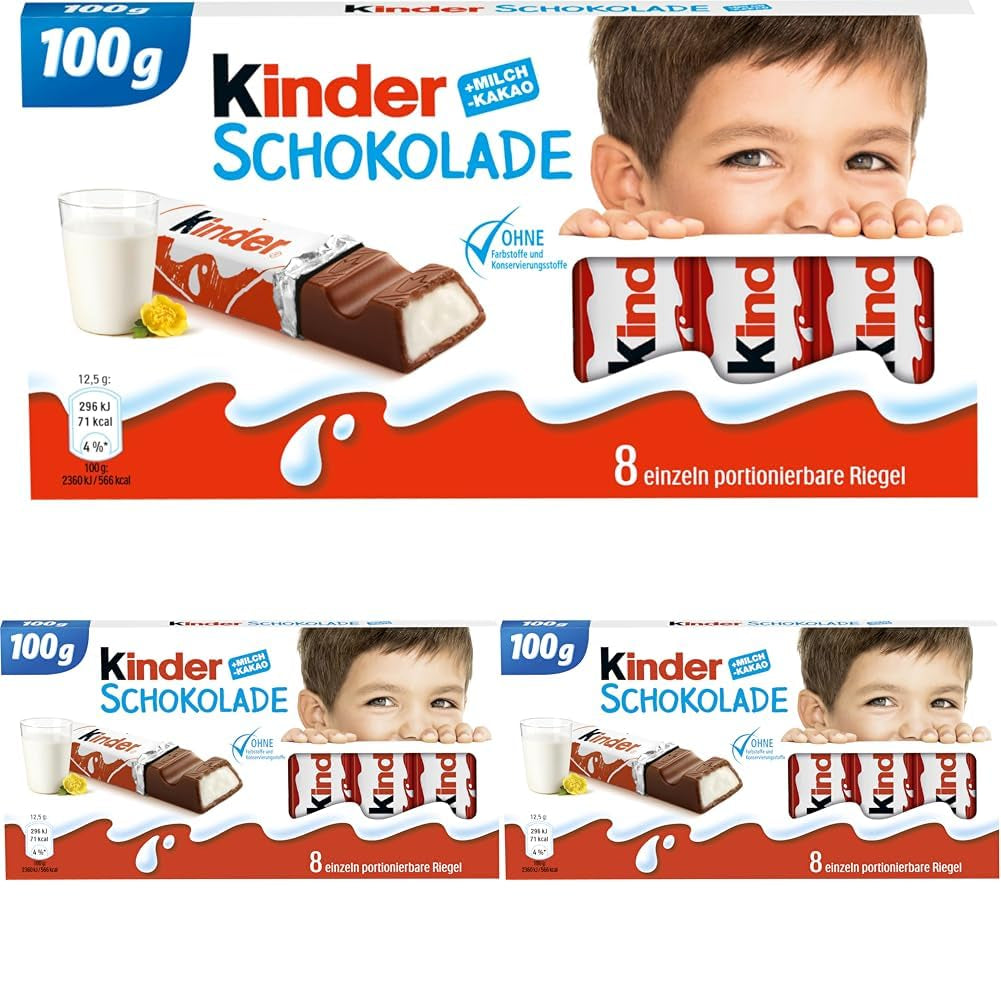 Kinder Chocolate - Gevulde melkchocoladerepen - 1 pakje met 24 individuele repen (24 x 12,5 g).
