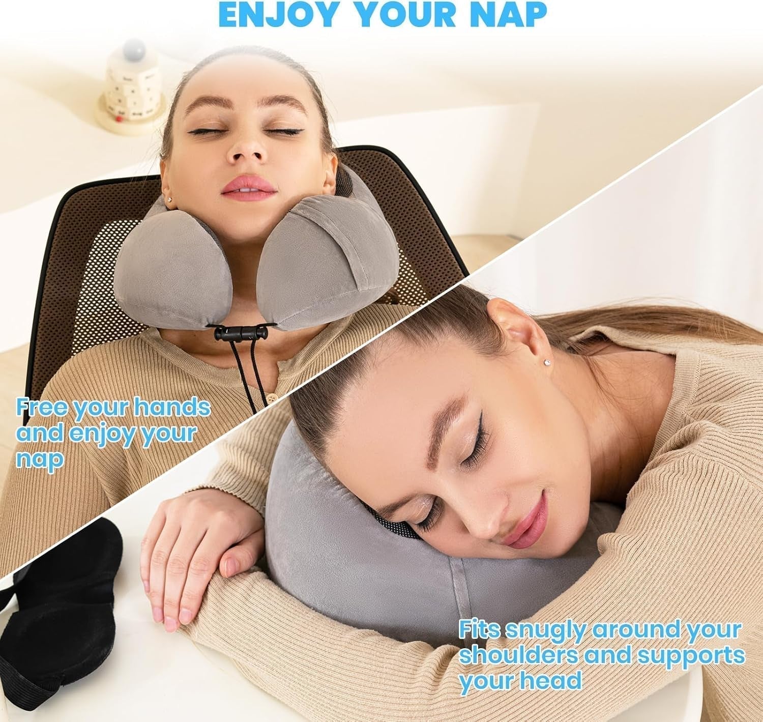 Good Nite Nekkussen Vliegtuig Nekkussen Reiskussen Nekkussen voor volwassenen Auto Thuiskussen Hoofdkussen Ergonomisch Memory Foam Wasbaar Met smalle rug Verstelbaar Grijze reiskussens Naty Shop