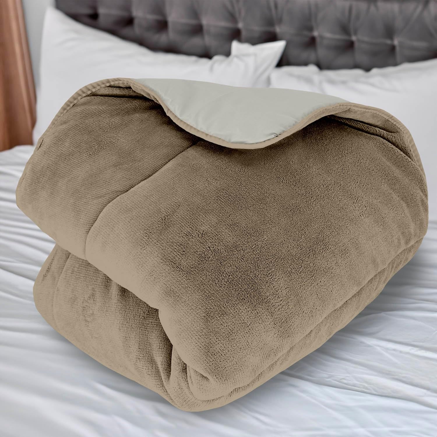 Soleil D'Ocre dekbed, gewatteerd, microvezelfleece, 220 X 240 cm, tweekleurig, ivoor en zand Quilts en quilts Naty Shop Standaard titel