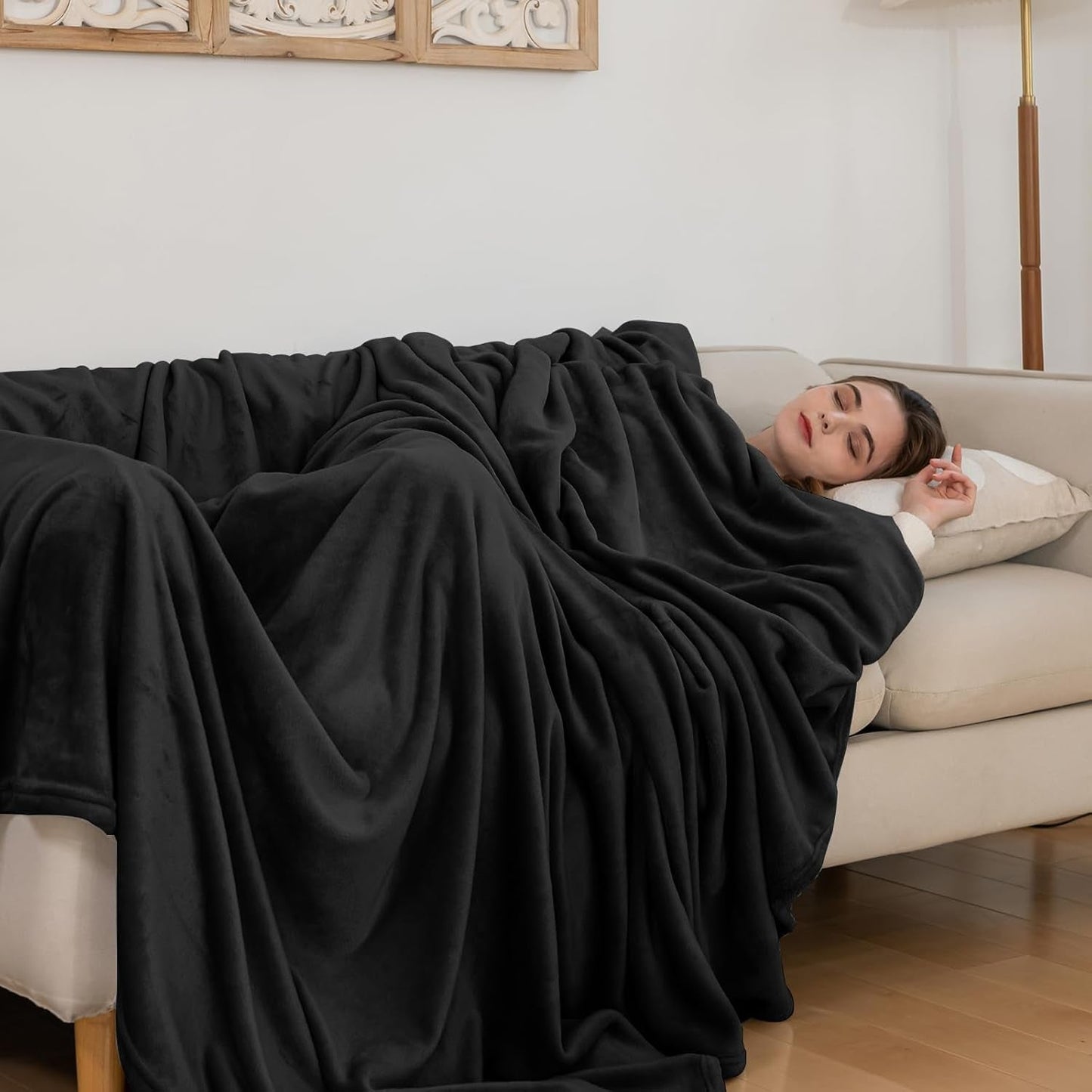 Gezellige deken Pluizige fleecedeken 130 x 150 cm Beddekens Bankdeken Grote zachte dekens en plaids voor volwassenen Bankspreien Warm Machinewasbaar Zwart bedden en dekens Good Nite