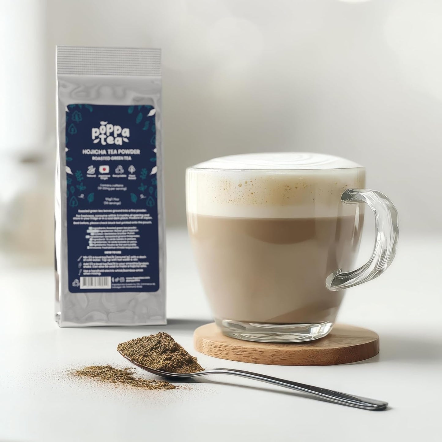 Poppatea Hojicha theepoeder - geroosterde groene thee (navulzakje van 50 g)