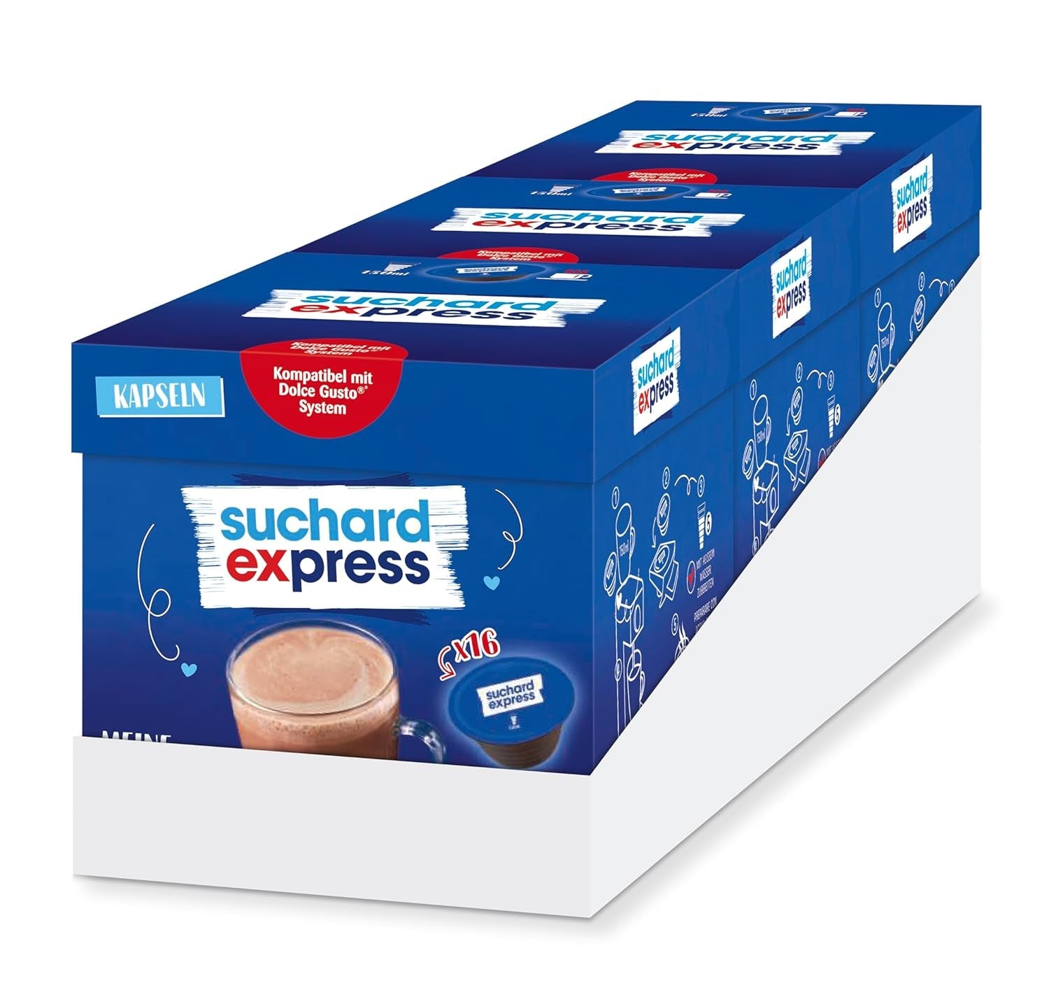 Suchard Express Kakao-capsules voor Dolce Gusto, 3x 16 capsules, compatibel met Nescafé Dolce Gusto-machine, Cremige Trinkschokolade